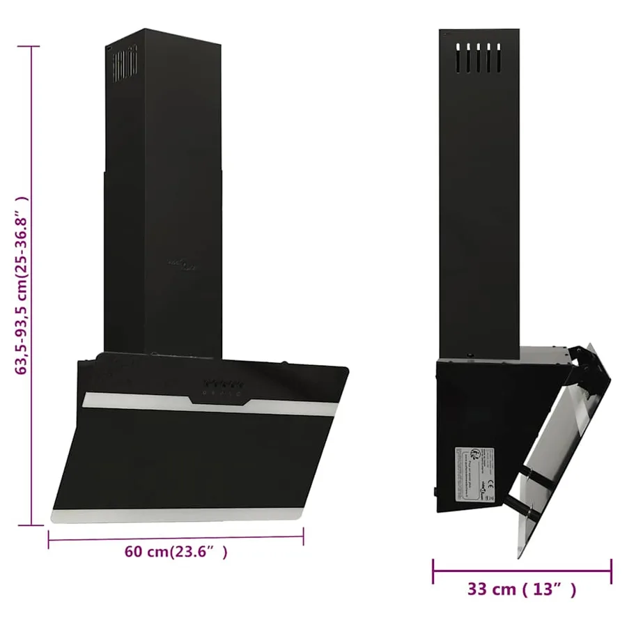 Hotte murale 60 cm Acier et verre trempé Noir - 10