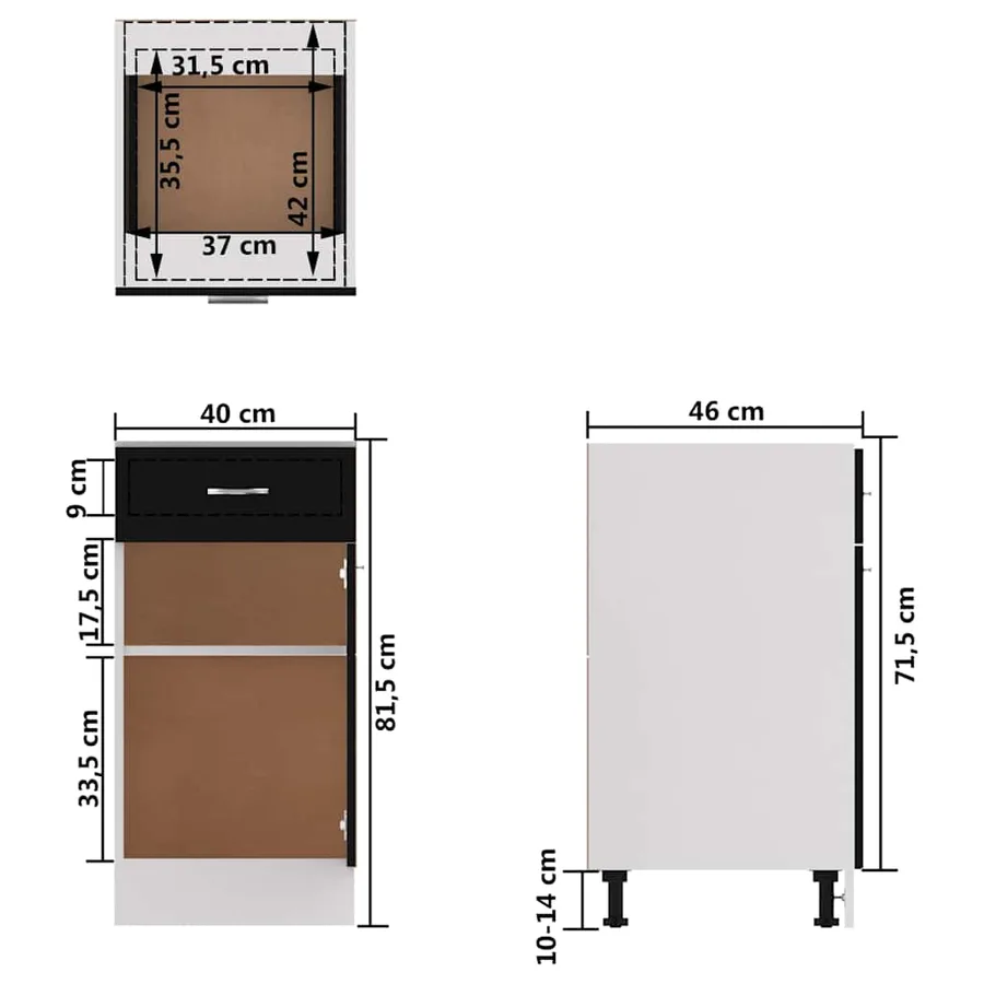 Armoire à tiroirs "Lyon" Noir 40 x 46 x 81,5 cm Bois d'ingénierie - 11