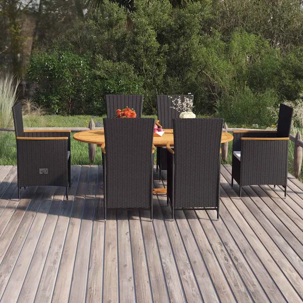 Ensemble à manger de jardin 7 pcs Résine tressée Noir