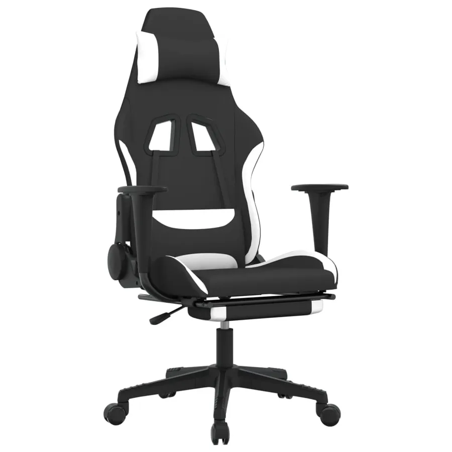 Chaise de jeu avec repose-pied Noir et blanc Tissu - 2