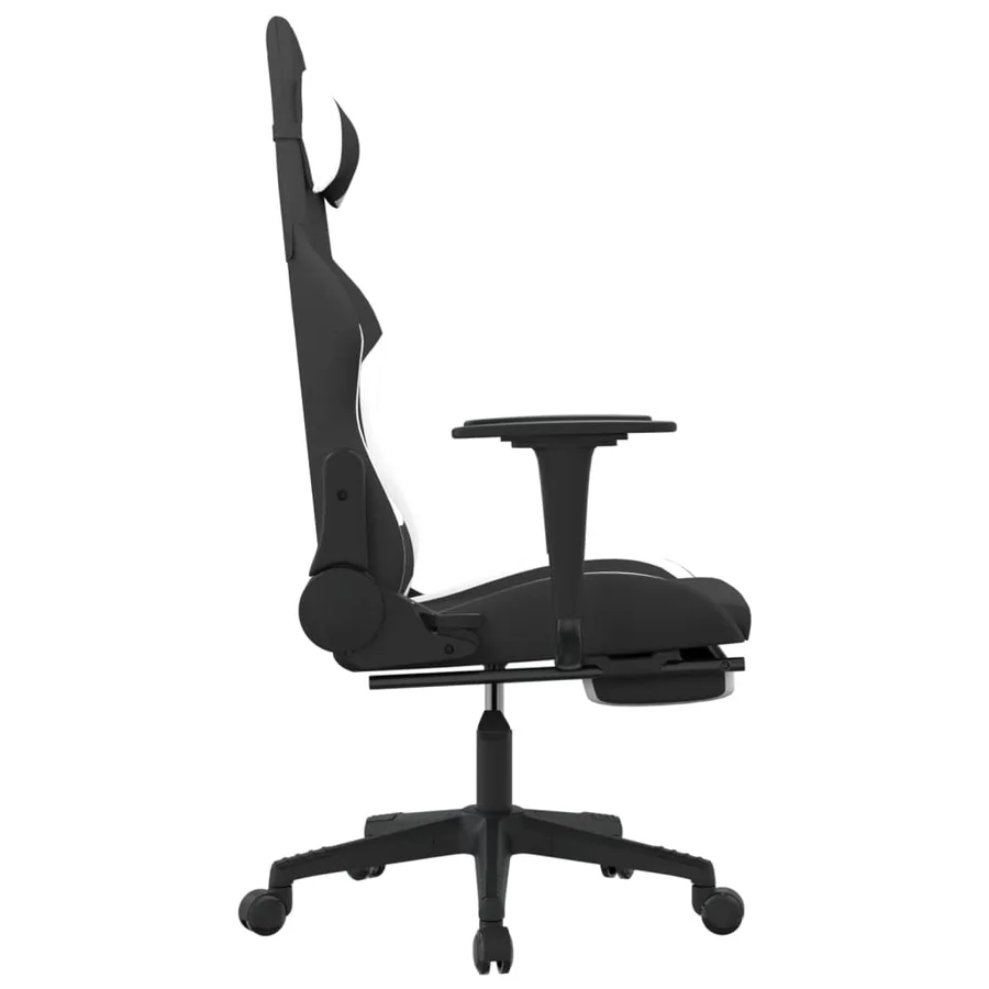Chaise de jeu avec repose-pied Noir et blanc Tissu - 4