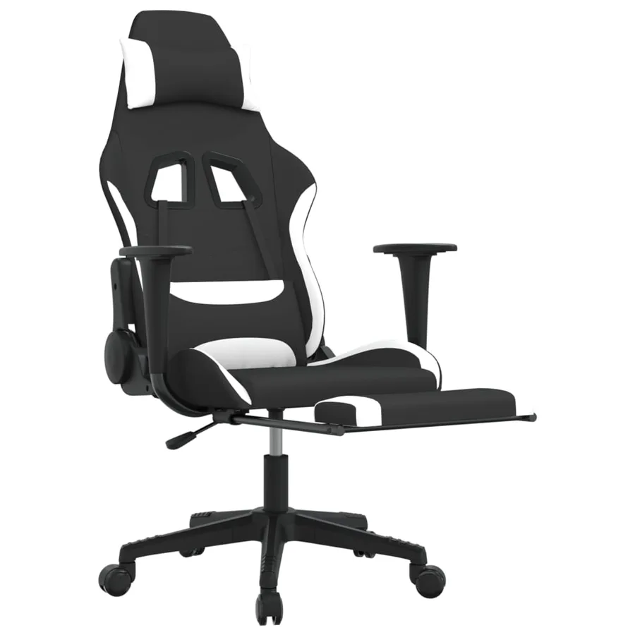 Chaise de jeu avec repose-pied Noir et blanc Tissu - 6