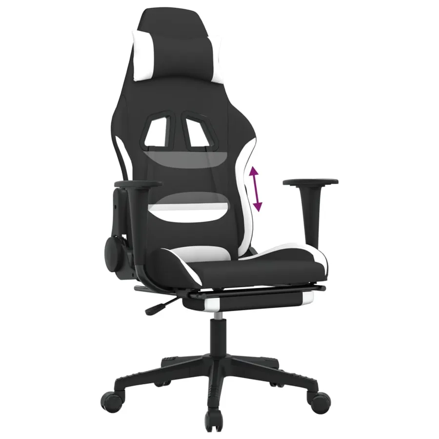 Chaise de jeu avec repose-pied Noir et blanc Tissu - 8