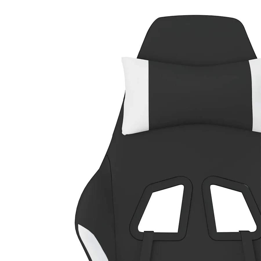 Chaise de jeu de massage avec repose-pied Noir et blanc Tissu - 10