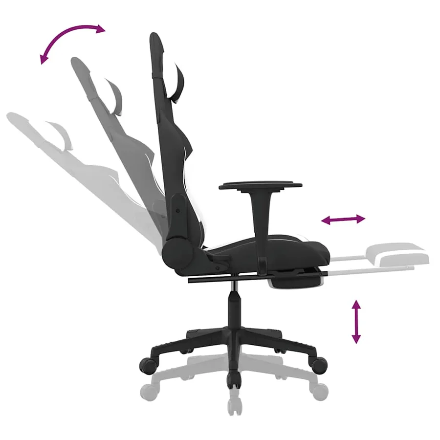 Chaise de jeu de massage avec repose-pied Noir et blanc Tissu - 11