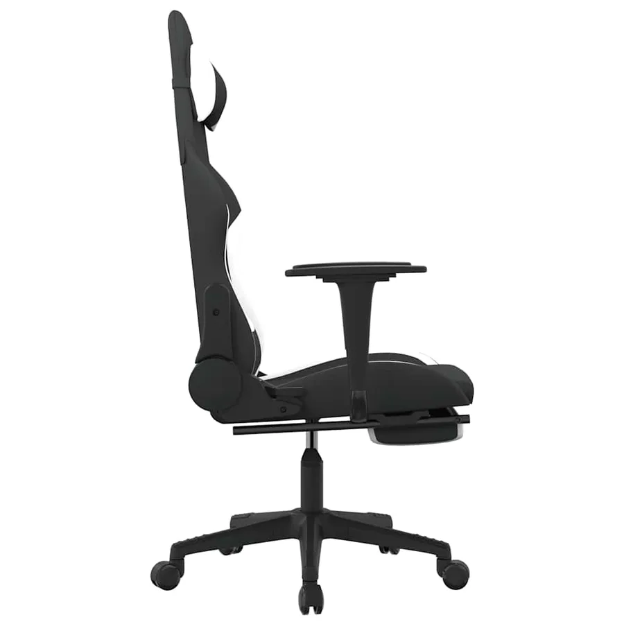 Chaise de jeu de massage avec repose-pied Noir et blanc Tissu - 4