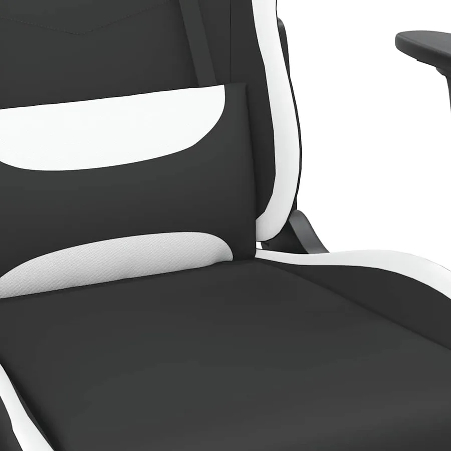 Chaise de jeu de massage avec repose-pied Noir et blanc Tissu - 7