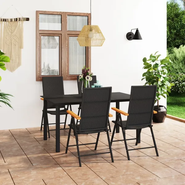 Ensemble à manger de jardin 5 pcs noir et marron