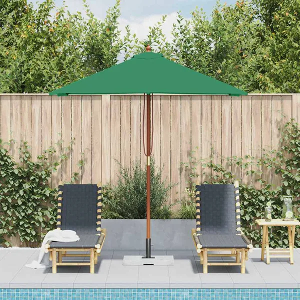 Parasol d'extérieur avec mât en bois 150x200 cm vert