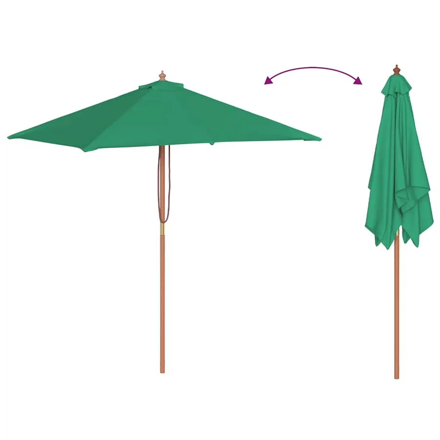 Parasol d'extérieur avec mât en bois 150x200 cm vert - 5