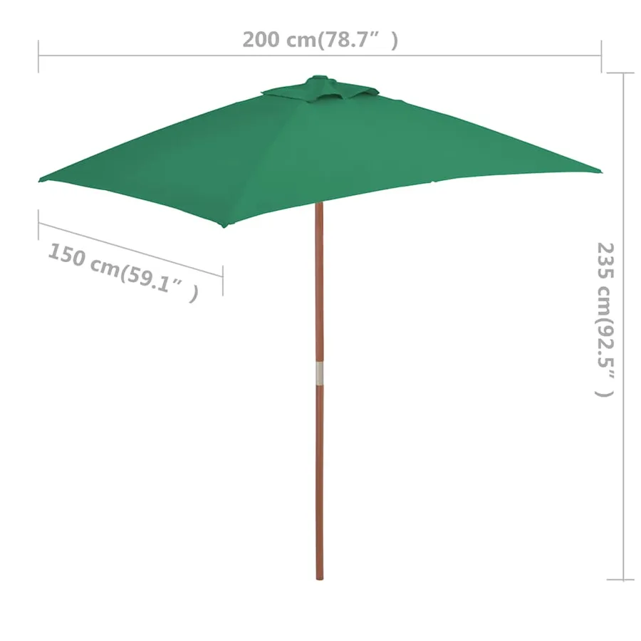 Parasol d'extérieur avec mât en bois 150x200 cm vert - 9