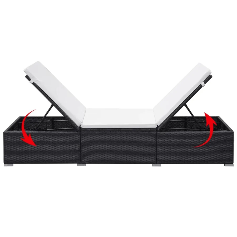 Chaise longue avec coussin Résine tressée Noir - 6