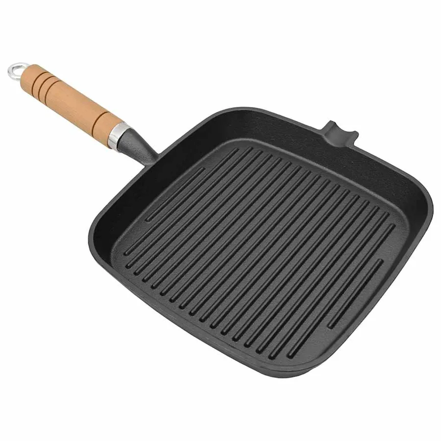 Poêle de grill Fonte avec poignée en bois 20 x 20 cm - 4