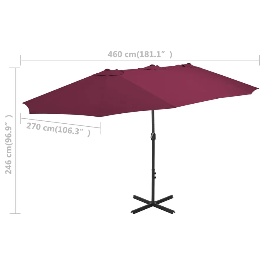 Parasol d'extérieur avec mât en aluminium rouge bordeaux - 7