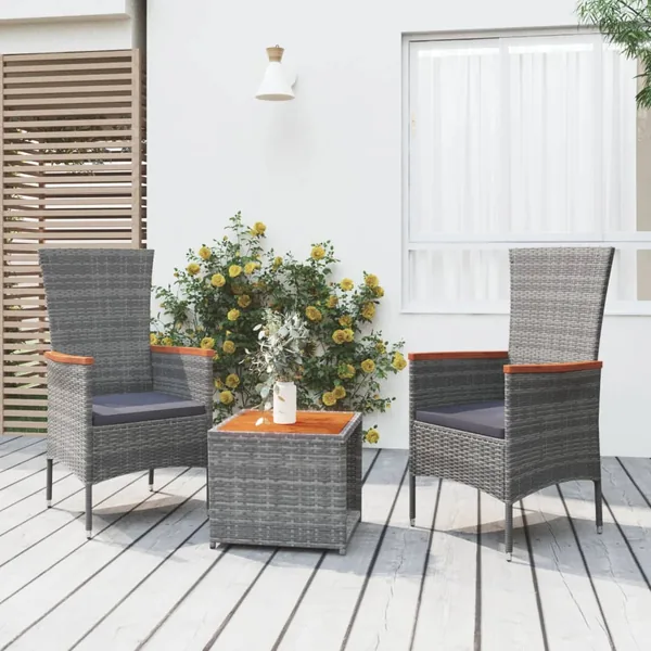 Ensemble de salon de jardin 3 pcs gris poly rotin et acacia