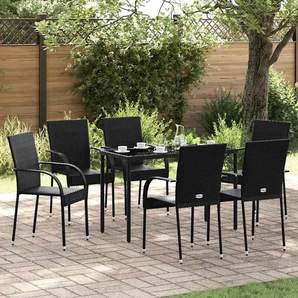 Chaises empilables d'extérieur lot de 6 Résine tressée Noir