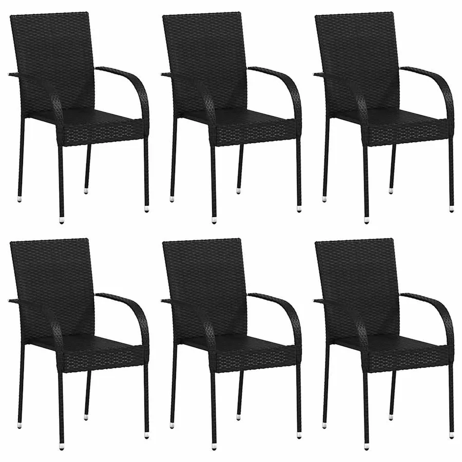 Chaises empilables d'extérieur lot de 6 Résine tressée Noir - 2