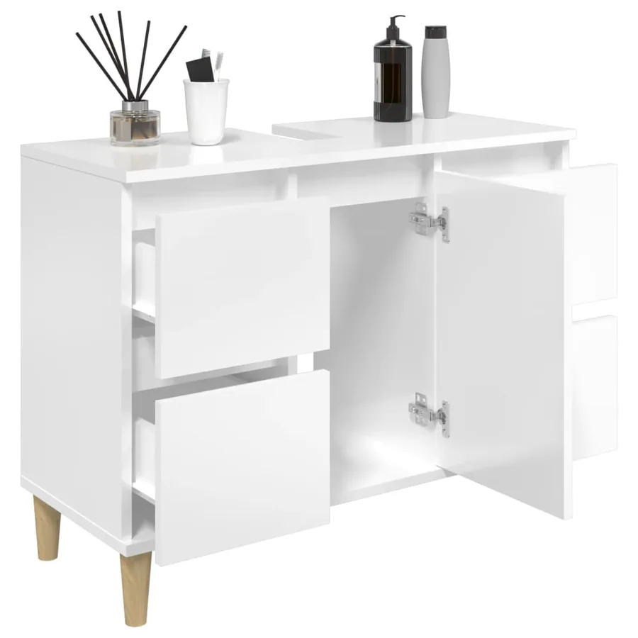 Meuble d'évier blanc brillant 80x33x60 cm bois d'ingénierie - 4