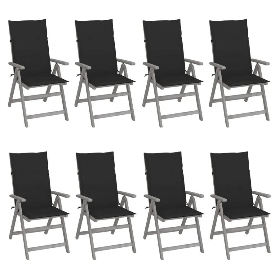 Chaises inclinables de jardin et coussins lot de 8 Gris Acacia