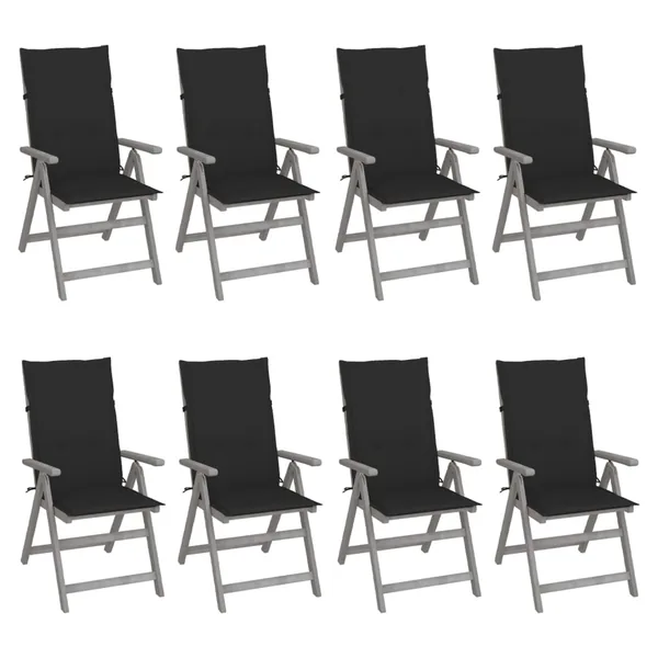 Chaises inclinables de jardin et coussins lot de 8 Gris Acacia