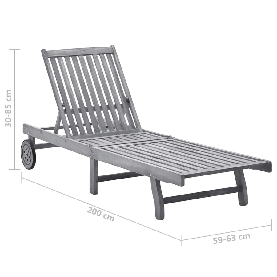 Chaise longue de jardin avec coussin Gris Bois d'acacia solide - 6