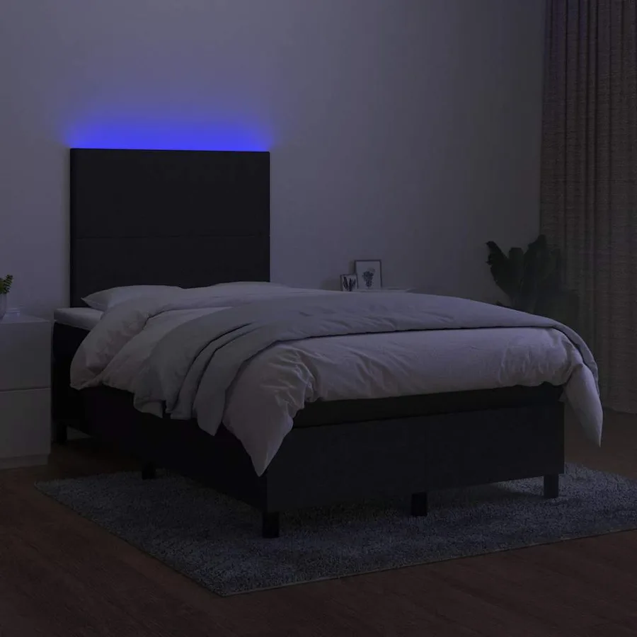 Sommier à lattes de lit et matelas et LED Noir 120x200 cm Tissu - 4