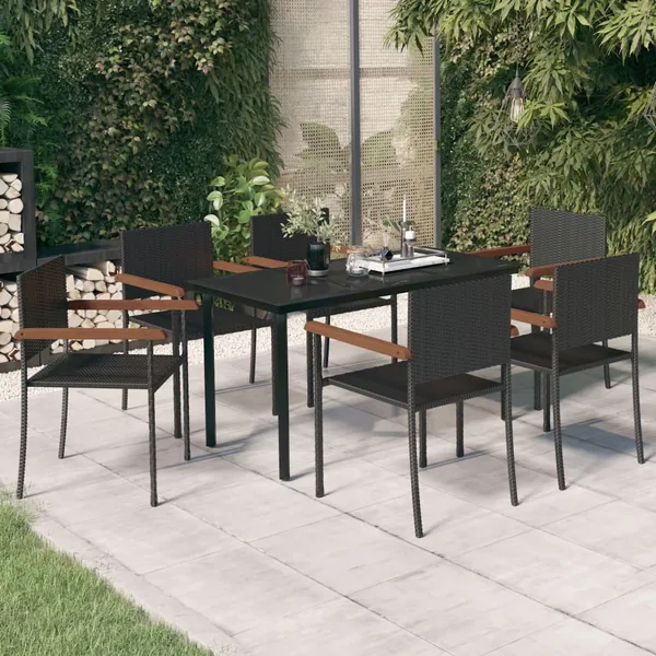 Ensemble à manger de jardin 7 pcs Noir