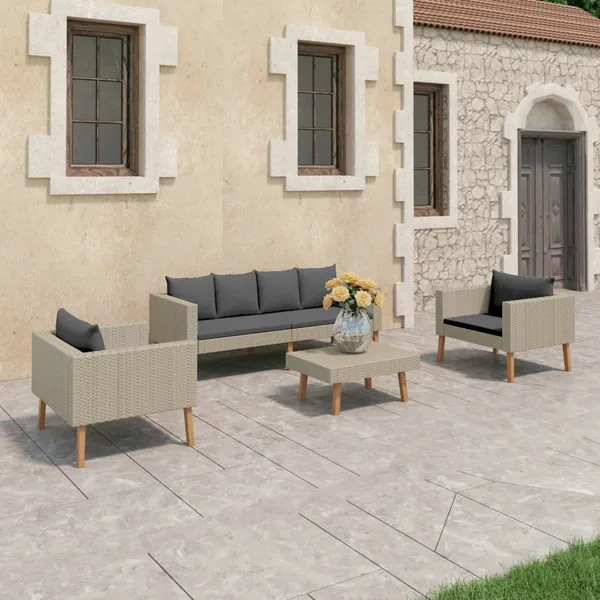 Salon de jardin 4 pcs avec coussins Résine tressée Beige