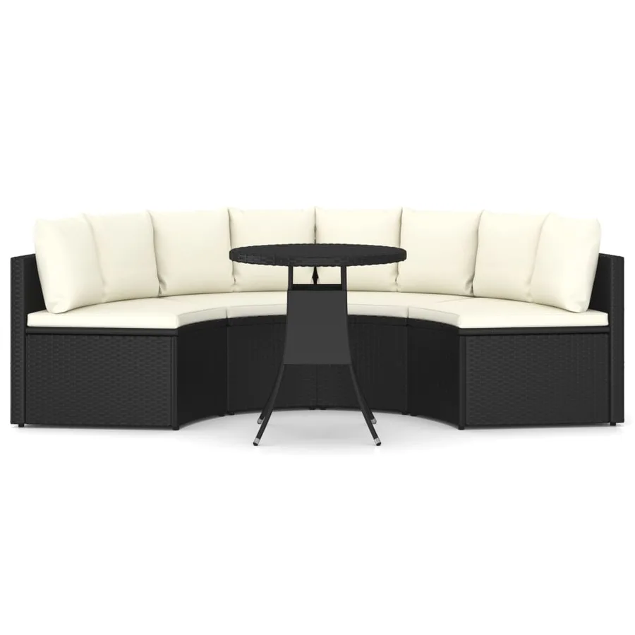 Salon de jardin 5 pcs avec coussins Résine tressée Noir - 3