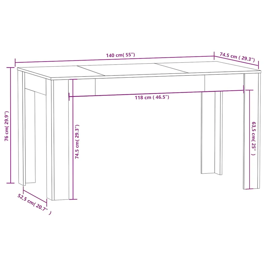 Table à dîner Sonoma gris 140x74,5x76 cm Bois d'ingénierie - 7