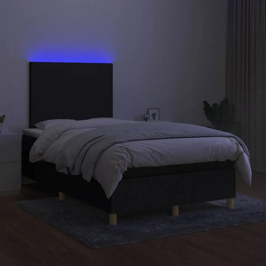 Sommier à lattes de lit et matelas et LED Noir 120x200 cm Tissu - 4