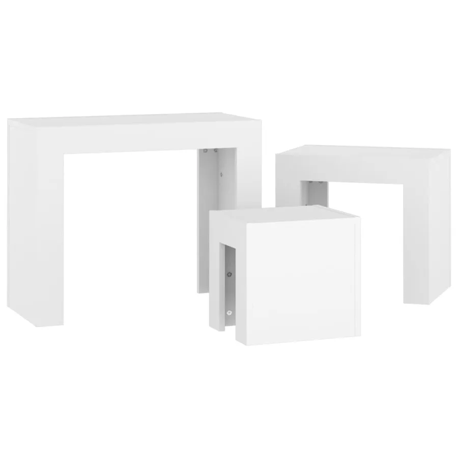 Tables basses gigognes 3 pcs Blanc Bois d’ingénierie - 5