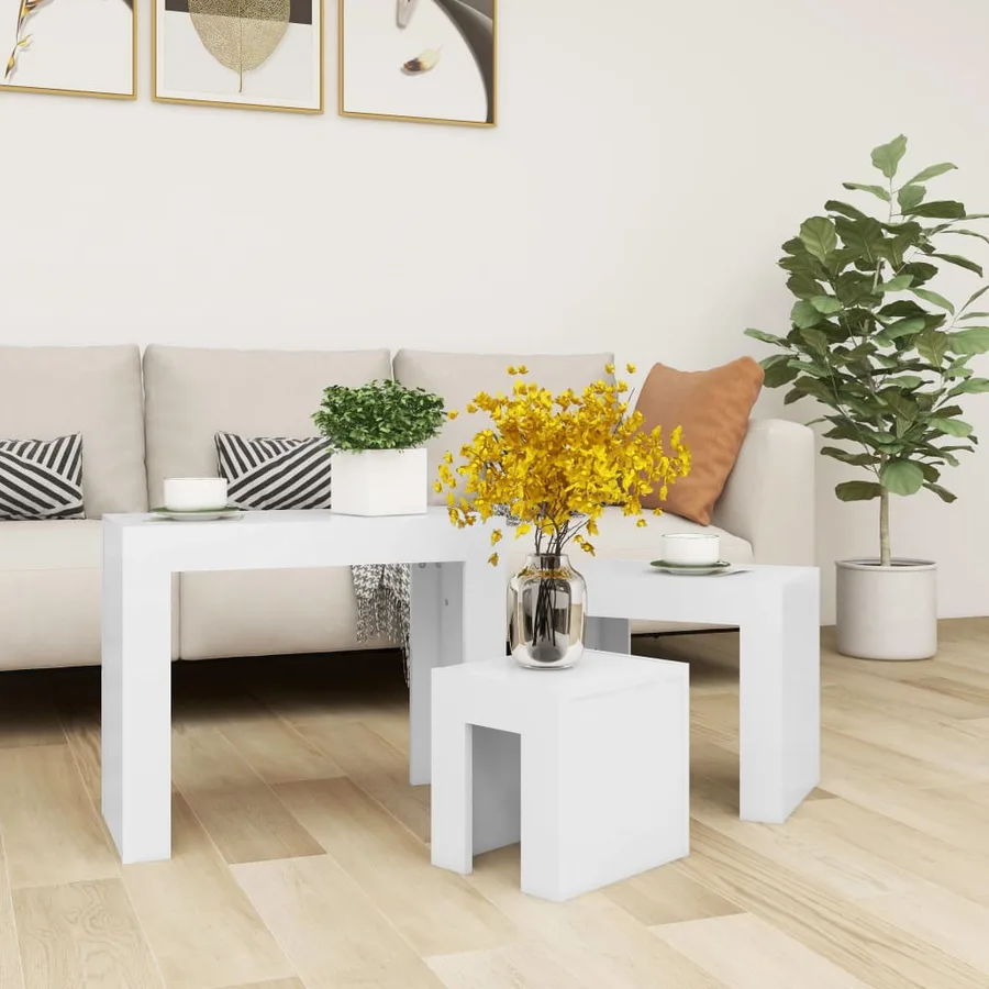 Tables basses gigognes 3 pcs Blanc Bois d’ingénierie - 7