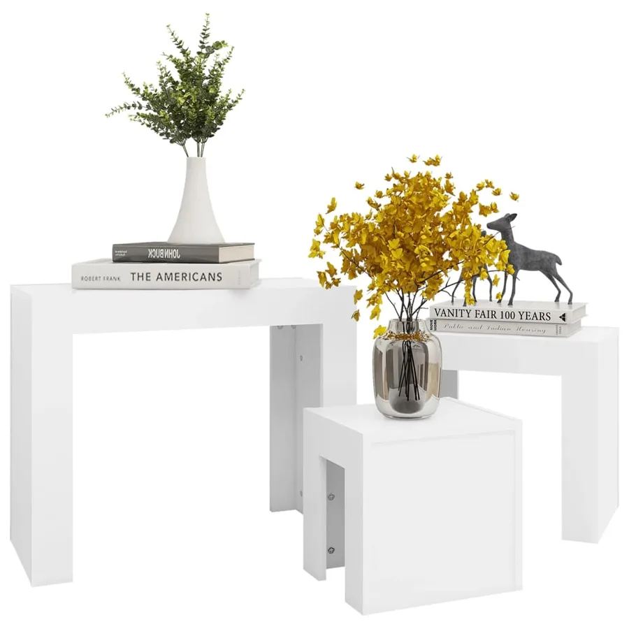 Tables basses gigognes 3 pcs Blanc Bois d’ingénierie - 8