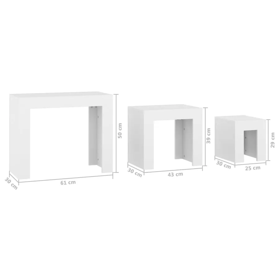Tables basses gigognes 3 pcs Blanc Bois d’ingénierie - 9