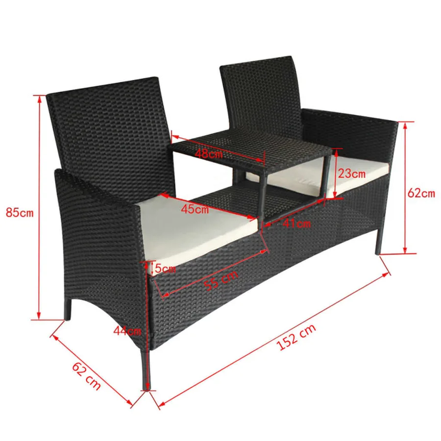 Canapé de jardin à 2 places et table à thé Résine tressée Noir - 5