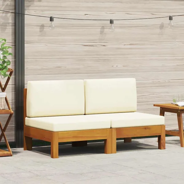 Canapés centraux 2 pcs avec coussins blanc crème Acacia solide