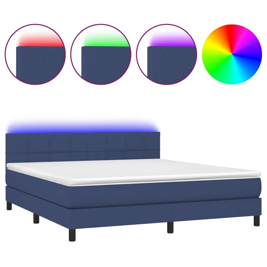 Sommier à lattes de lit avec matelas LED Bleu 160x200 cm Tissu - 2