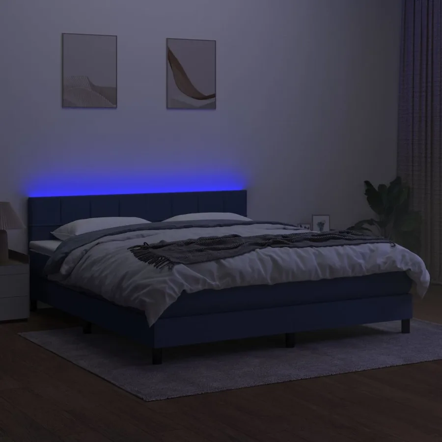 Sommier à lattes de lit avec matelas LED Bleu 160x200 cm Tissu - 4