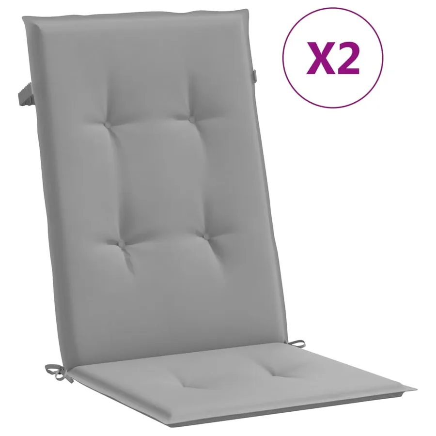 Coussins de chaise de jardin à dossier haut lot de 2 gris tissu - 2