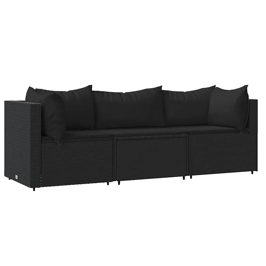 Salon de jardin 3 pcs avec coussins Noir Résine tressée - 2