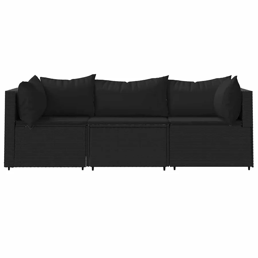 Salon de jardin 3 pcs avec coussins Noir Résine tressée - 3