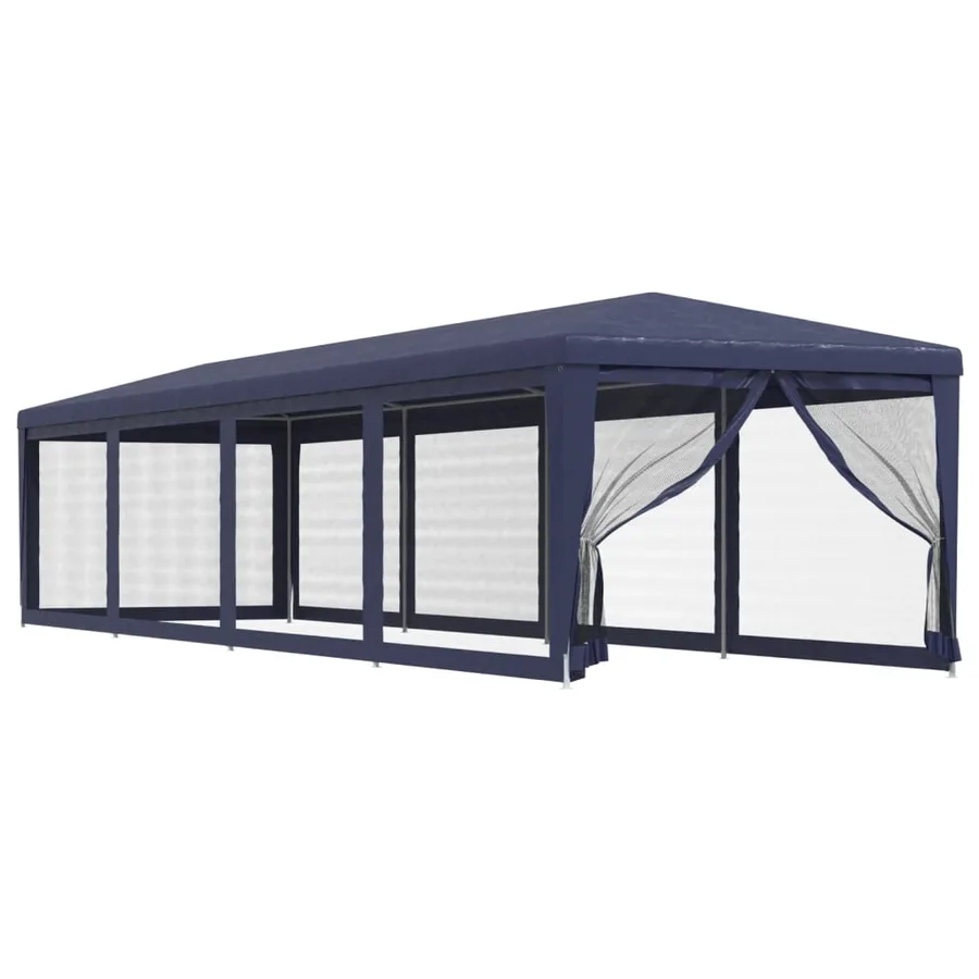 Tente de fête et 10 parois latérales en maille Bleu 3x12 m PEHD - 2