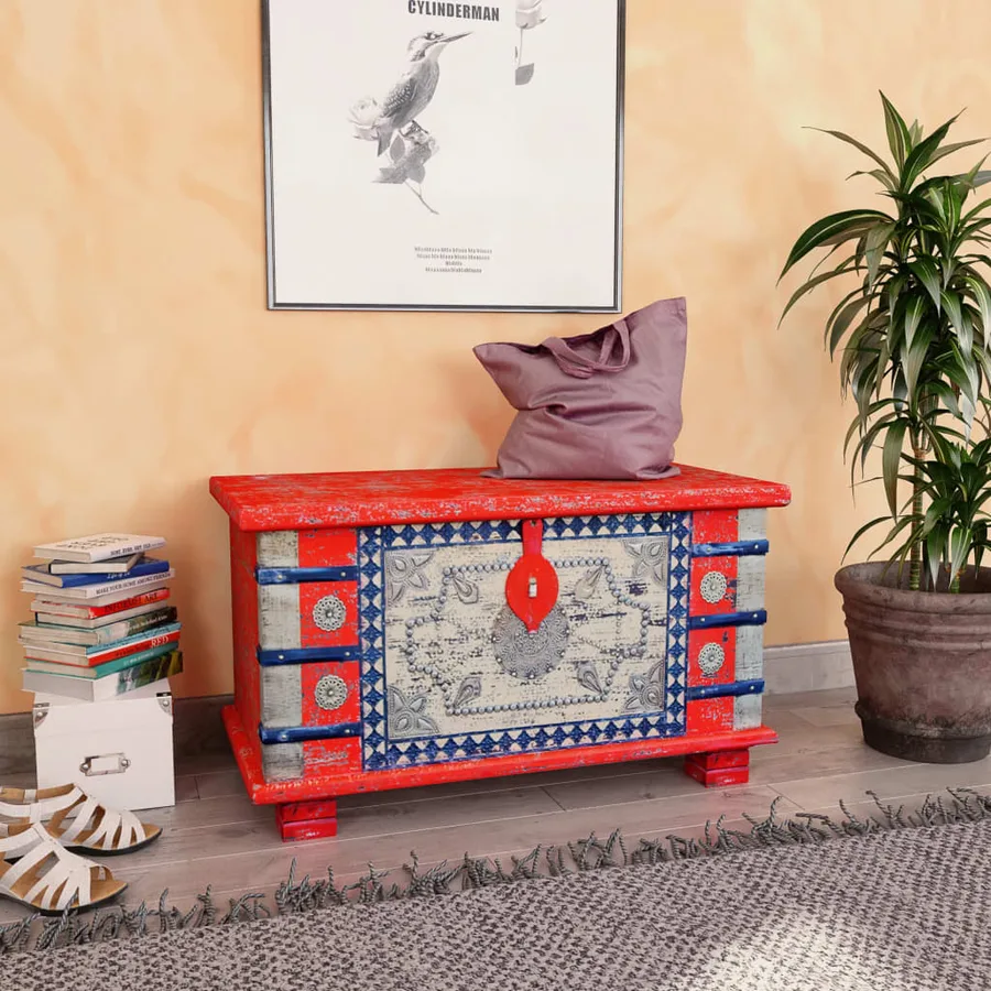 Coffre de rangement Bois de manguier rouge 80 x 40 x 45 cm - 11