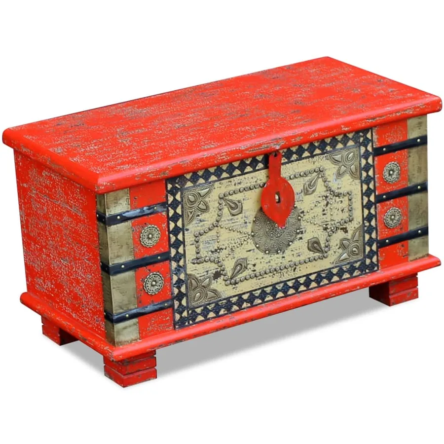 Coffre de rangement Bois de manguier rouge 80 x 40 x 45 cm - 2