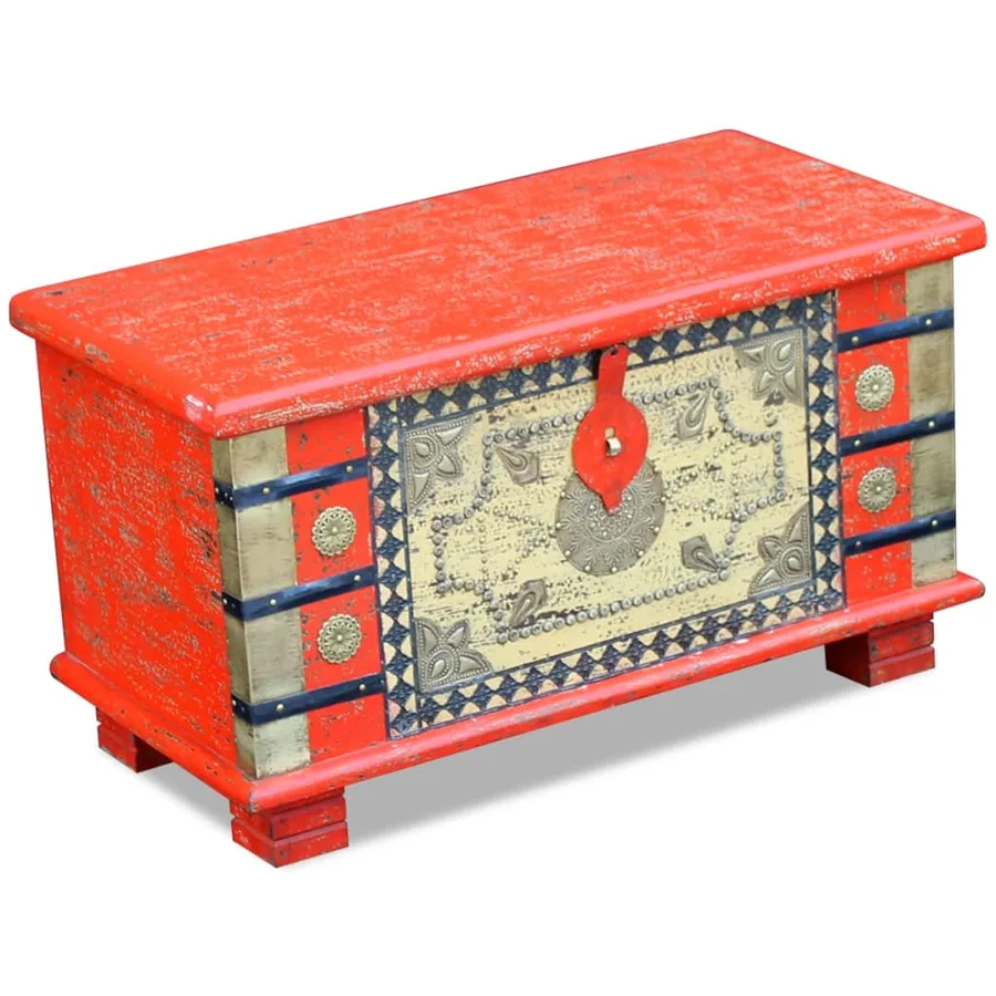 Coffre de rangement Bois de manguier rouge 80 x 40 x 45 cm - 3