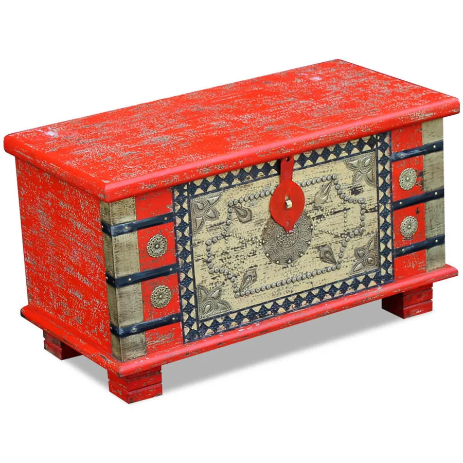 Coffre de rangement Bois de manguier rouge 80 x 40 x 45 cm - 4
