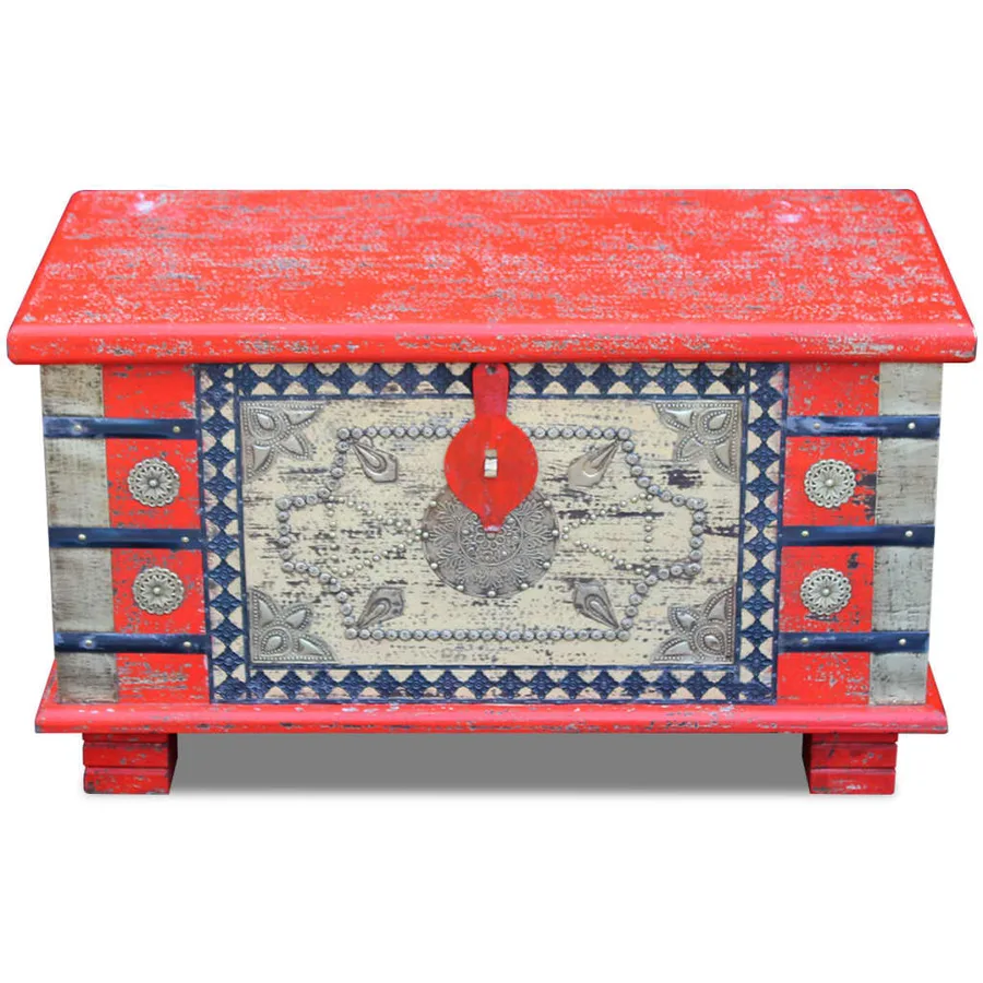 Coffre de rangement Bois de manguier rouge 80 x 40 x 45 cm - 5