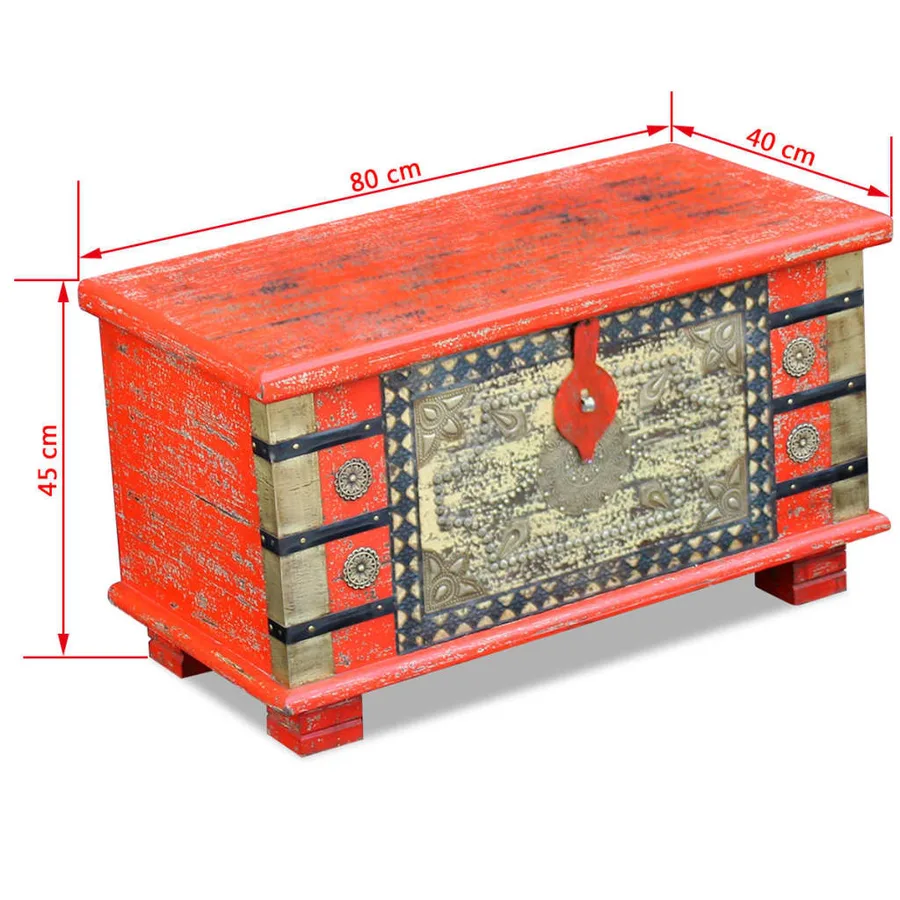 Coffre de rangement Bois de manguier rouge 80 x 40 x 45 cm - 8