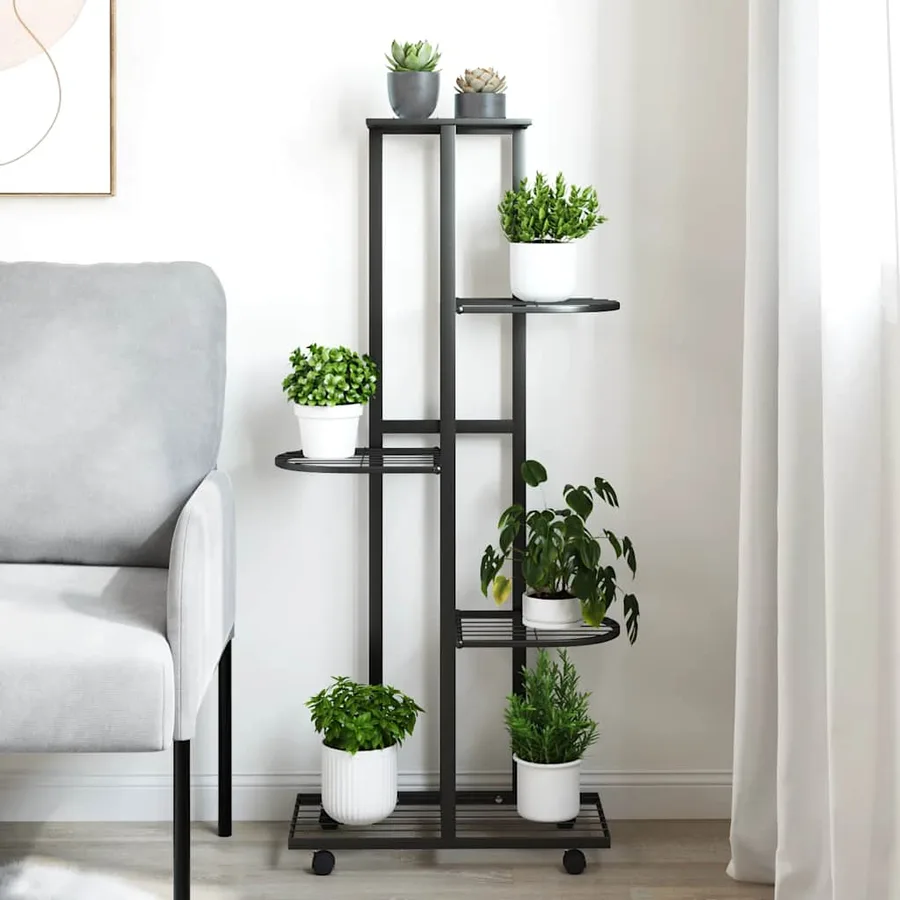Jardinière à 5 niveaux avec roues 44x23x100 cm Noir Fer - 3